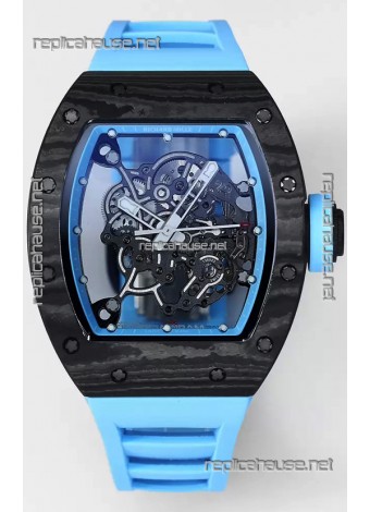 Richard Mille RM055 Black Carbon Casing Blue Rubber 1:1 Superclone Genuine Tourbillon Watch 