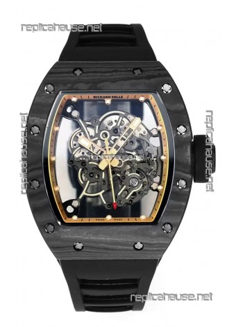 Richard Mille RM055 Black Carbon Casing Black Rubber 1:1 Superclone Genuine Tourbillon Watch 