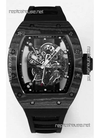 Richard Mille RM055 Black Carbon Casing Black Rubber 1:1 Superclone Genuine Tourbillon Watch 