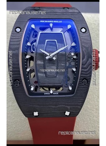 Richard Mille RM07 Black Carbon Casing Red Strap 1:1 Superclone Swiss Replica Watch 