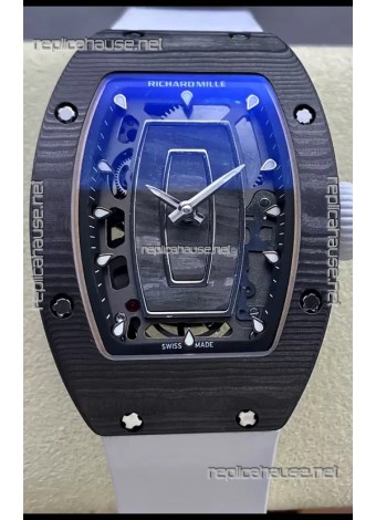Richard Mille RM07 Black Carbon Casing White Strap 1:1 Superclone Swiss Replica Watch 