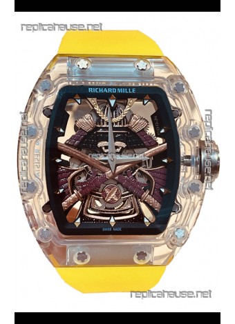 Richard Mille RM047 Samurai Genuine Tourbillon Watch Yellow Strap in Sapphires Casing 