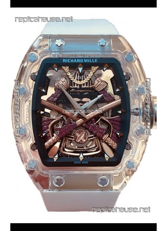 Richard Mille RM047 Samurai Genuine Tourbillon Watch White Strap in Sapphires Casing
