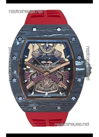 Richard Mille RM047 Samurai Genuine Tourbillon Watch in Carbon Casing Red Strap