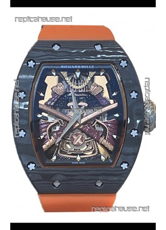 Richard Mille RM047 Samurai Genuine Tourbillon Watch in Carbon Casing Orange Strap