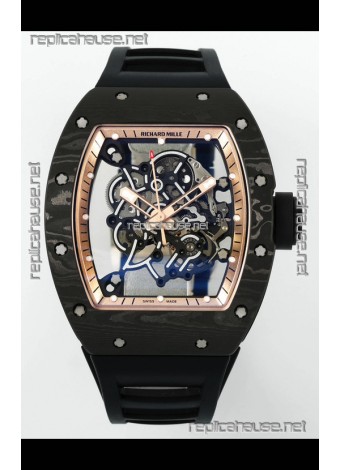 Richard Mille RM055 Black Carbon Casing Gold Rims 1:1 Superclone Genuine Tourbillon Watch 
