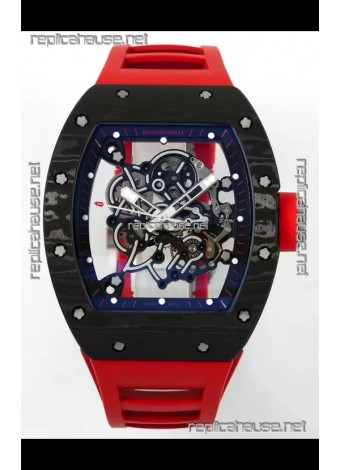 Richard Mille RM055 Black Carbon Casing Red Rubber Strap 1:1 Superclone Genuine Tourbillon Watch 