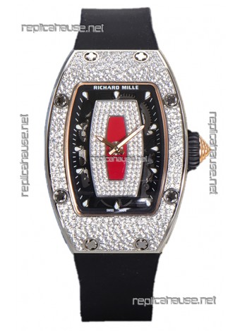 Richard Mille RM007 Diamonds Paved Red Dial 904L Steel Superclone Swiss Watch