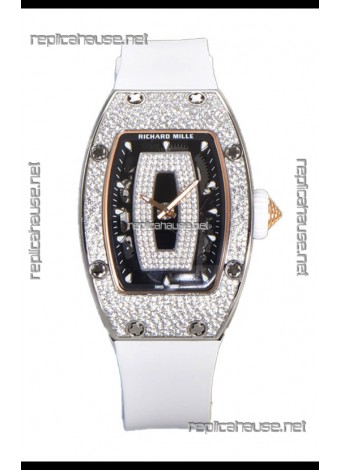 Richard Mille RM007 Diamonds Paved White Strap 904L Steel Superclone Swiss Watch