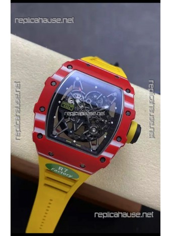 Richard Mille RM35-02 Rafael Nadal Red Carbon Yellow Strap with Genuine Tourbillon Super Clone Watch