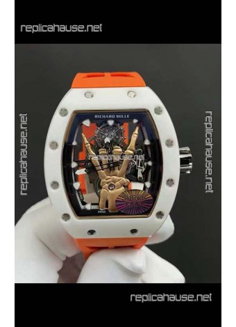 Richard Mille RM66 Flying Genuine Tourbillon White Ceramic Orange Strap Superclone Replica Watch 