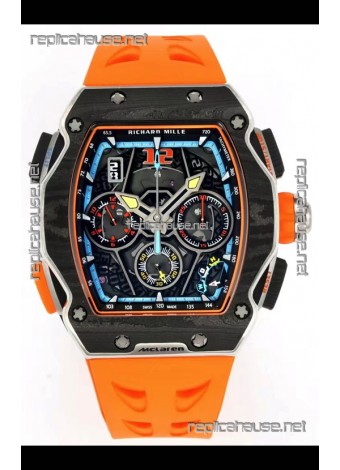 Richard Mille Super Clone RM65-01 Carbon Casing Replica Watch in Orange Strap 