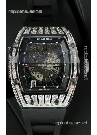 Richard Mille RM010 Stainless Steel Replica Watch in Black Strap