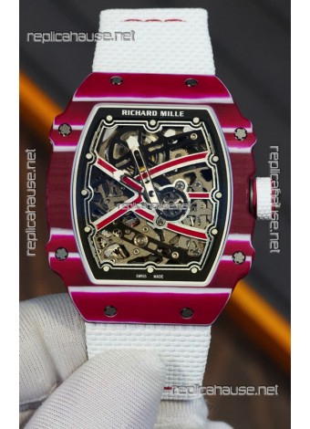 Richard Mille Super Clone RM67-02 Mutaz Barshim Red Carbon TPT 37 Grams Watch White Strap