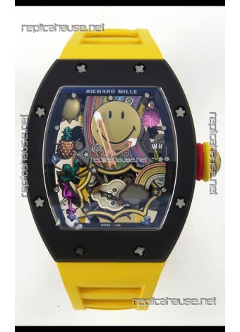 Richard Mille Super Clone RM088 Smiley Tourbillon Black Ceramic Rubber Strap Watch 
