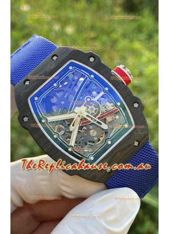 Richard Mille Super Clone RM67-02 Sebastien Ogier Black Carbon TPT 37 Grams Watch Blue Strap 