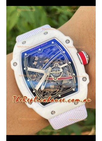 Richard Mille Super Clone RM67-02 Alexis Pinturault White Quartz TPT 37 Grams Watch White Strap