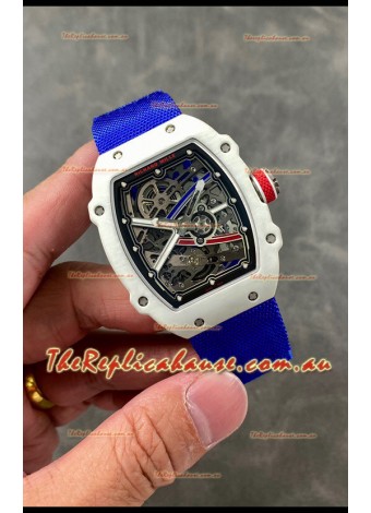 Richard Mille Super Clone RM67-02 Alexis Pinturault White Quartz TPT 37 Grams Watch Blue Strap