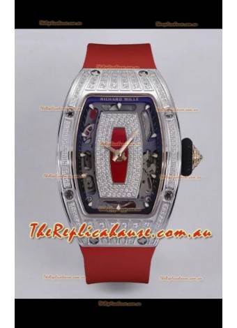 Richard Mille Super Clone RM07-01 Diamonds Paved 904L Steel Casing Automatic Replica Watch