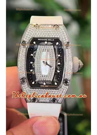 Richard Mille RM007 Diamonds Paved Black Dial 904L Steel Superclone Swiss Watch