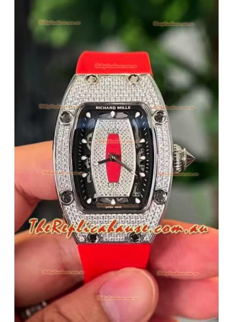 Richard Mille RM007 Diamonds Paved Black Dial 904L Steel Superclone Swiss Watch
