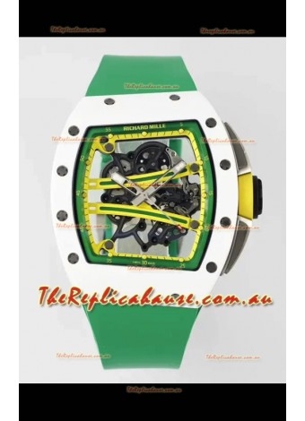Richard Mille Super Clone RM61-01 White Ceramic Green Strap Swiss Replica Watch