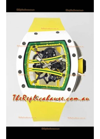 Richard Mille Super Clone RM61-01 White Ceramic Yellow Strap Swiss Replica Watch