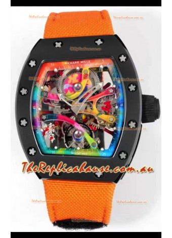Richard Mille Super Clone RM68-01 Black Ceramic Casing Nylon Strap Tourbillon Swiss Replica
