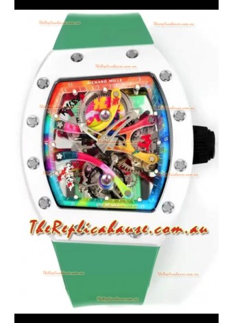 Richard Mille Super Clone RM68-01 White Ceramic Casing Green Strap Tourbillon Swiss Replica