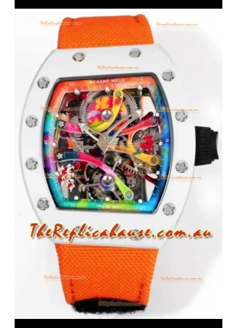 Richard Mille Super Clone RM68-01 White Ceramic Casing Nylon Strap Tourbillon Swiss Replica