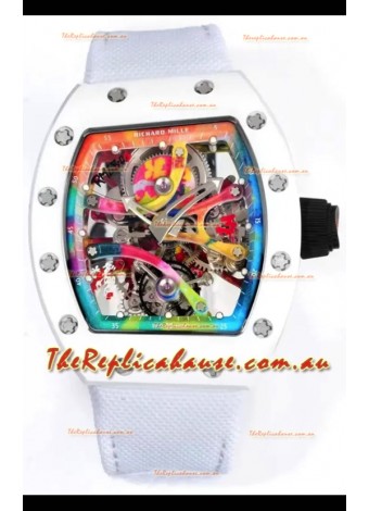 Richard Mille Super Clone RM68-01 White Ceramic Casing Nylon Strap Tourbillon Swiss Replica