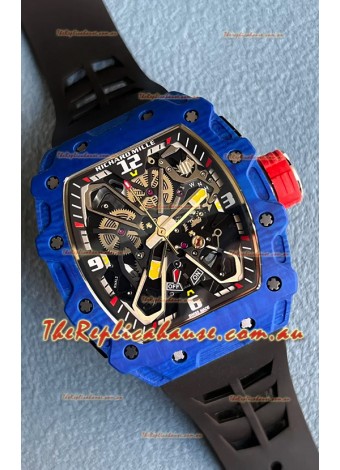 Richard Mille RM35-03 Rafael Nadal Edition Blue Carbon Fiber Casing 1:1 Mirror Replica Watch in Black Strap