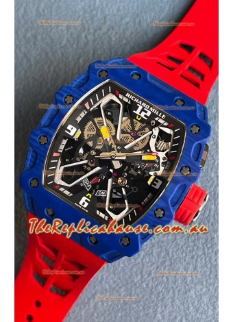 Richard Mille RM35-03 Rafael Nadal Edition Blue Carbon Fiber Casing 1:1 Mirror Replica Watch in Red Strap