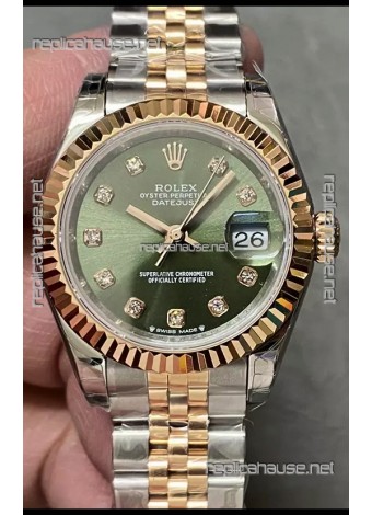 Rolex Datejust Super Clone Green Dial 2 Tone Rose Gold Watch 28MM
