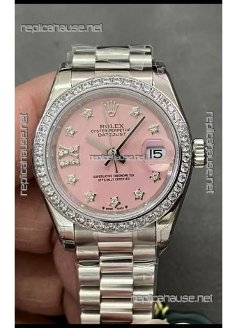 Rolex Datejust Super Clone Pink Dial Steel Casing Watch 28MM