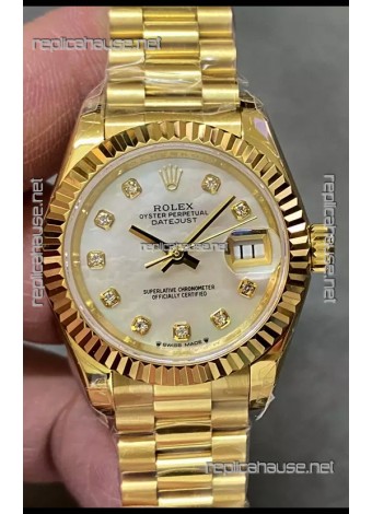 Rolex Datejust Super Clone Pearl Dial Yellow Gold Casing Watch 28MM