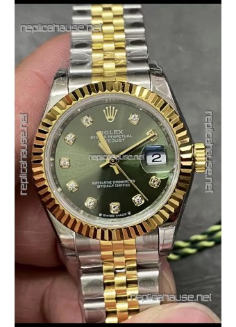 Rolex Datejust Super Clone Green Dial 2 Tone Yellow Rose Gold Watch 28MM