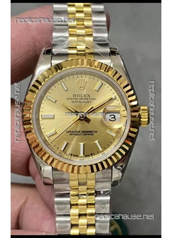 Rolex Datejust Super Clone Gold Dial 2 Tone Yellow Rose Gold Watch 28MM