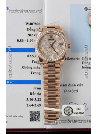 Rolex Datejust Super Clone Mossanites Butterfly Dial 31MM Rose Gold Watch 