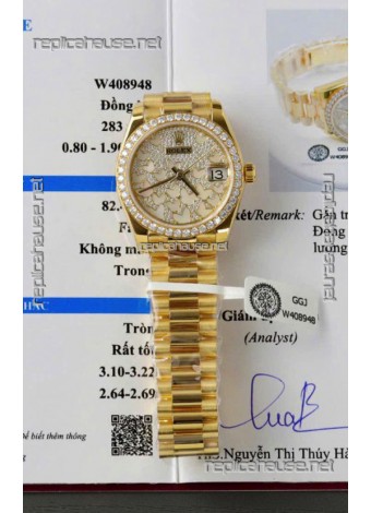 Rolex Datejust Super Clone Mossanites Butterfly Dial 31MM Yellow Gold Watch 
