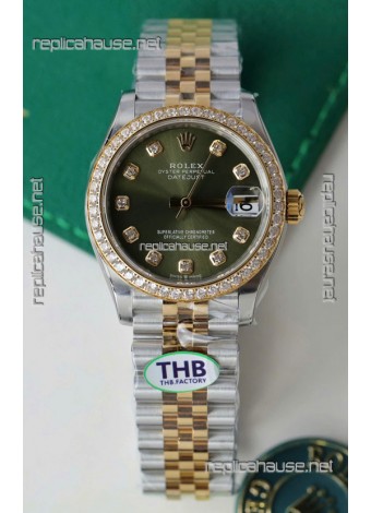 Rolex Datejust Cal.3235 Movement Super Clone Rose Gold 2 Tone 31MM Green Dial Watch 