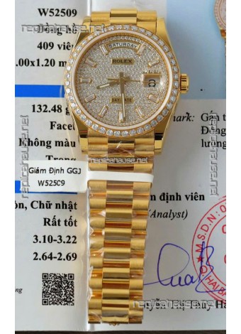 Rolex Day Date Super Clone Yelllow Gold Plated Custom Modified Diamonds Paved Watch