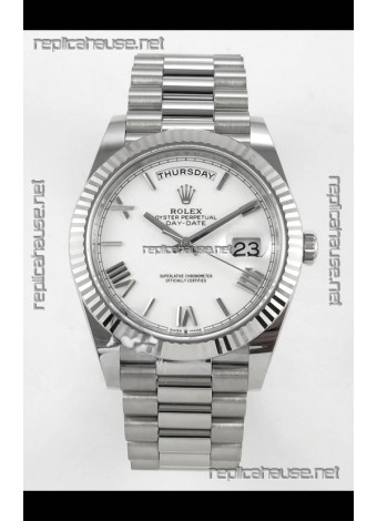 Rolex Day Date Super Clone White Dial 40MM 220 Grams Swiss Replica watch 