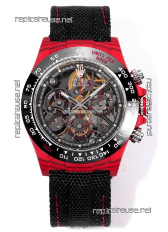 Rolex Daytona Blaken Red Carbon 1:1 Swiss Mirror Replica Skeleton Dial Cal.4130 Movement