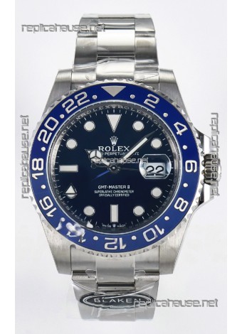 Rolex GMT Masters II Super Clone 126716 "Blaken" 904L Steel Blue Dial Watch  