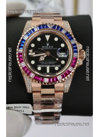 Rolex GMT Masters Super Clone Diamonds Swiss watch with Rose Gold 904L Case - 1:1 Mirror Quality