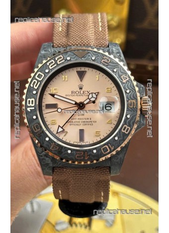 Rolex GMT Masters DiW Black Carbon Casing Swiss Replica Watch Beige Gray Dial 