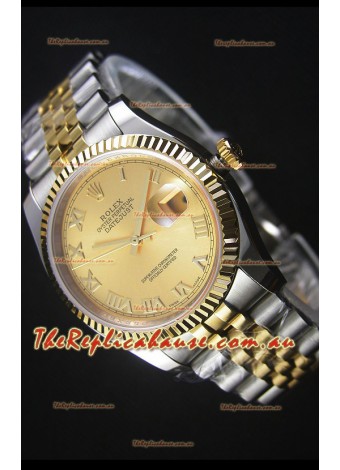 Rolex Datejust Replica Japanese Watch - Two Tone Plating with Gold Dial in 36MM Casing