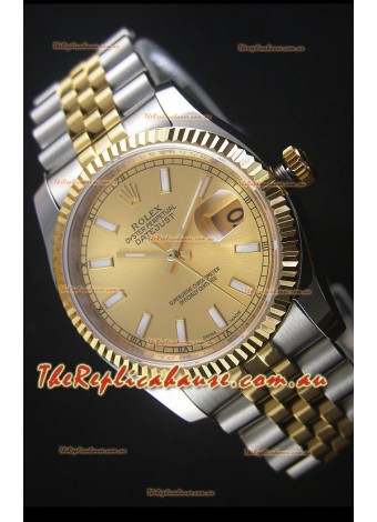 Rolex Datejust Replica Japanese Watch -  Two Tone Plating with Gold Dial in 36MM Casing