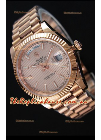 Rolex Day Date Japanese Replica Watch - Rose Gold Casing in Gold Dial 40MM
